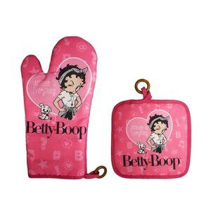 New Pink Oven Mitt & Potholder Set Betty Boop Pudgy Gift Kitchen Attitude Photo